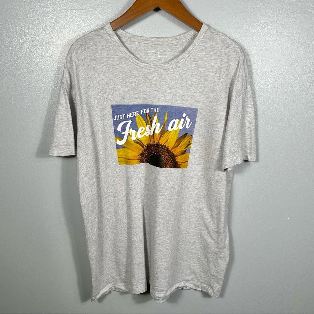 Aerie Just Here For The Fresh Air Sunflower Tee Size Small Light Grey Heather
